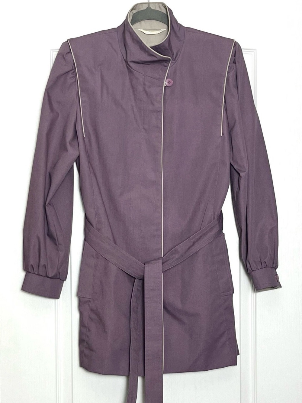Vintage Foxland by Lanson Mauve Belted Trench Coat Size 8 Button Pockets Purple